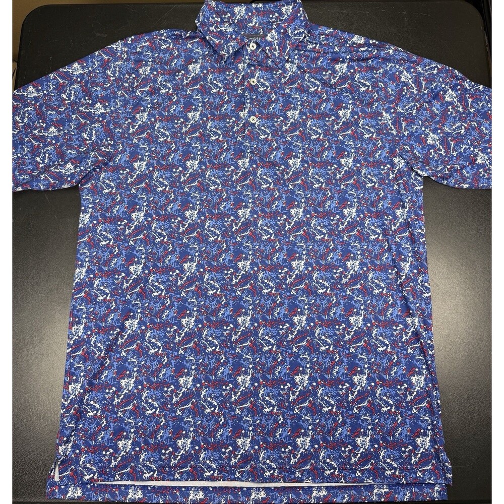 Donald Ross Sportswear Medium Blue Print Golf Polo Performance Sleeve Logo